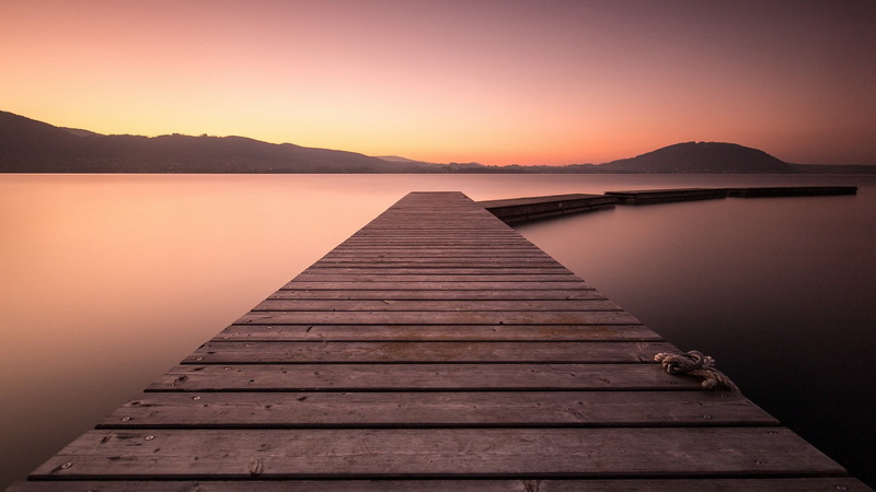 1080P, sunrise, tranquility, environment, sky, scenics - nature, clear sky, beauty in nature, wood - material, lake, romantic sky, no people, jetty, landscape