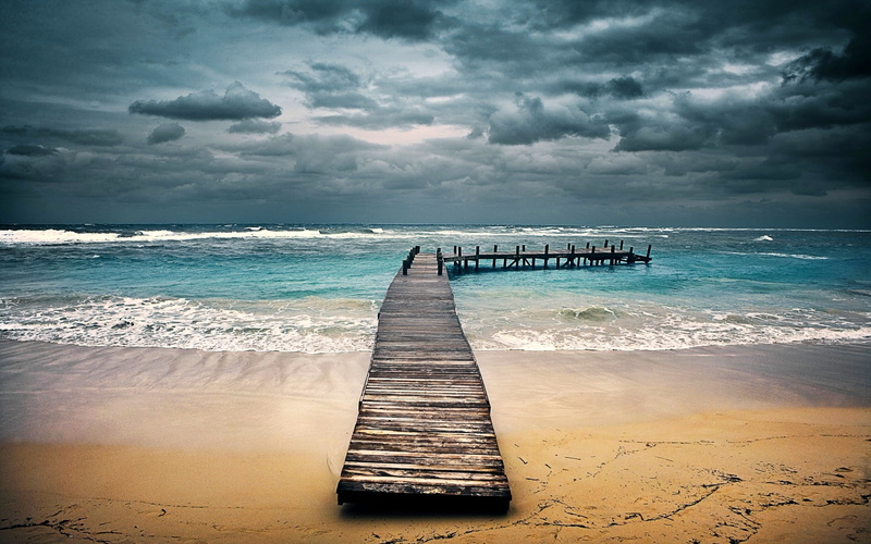 sea, tropical, waves, nature, Honduras, landscape, 1080P, beach, sky, clouds, dock, pier, sand