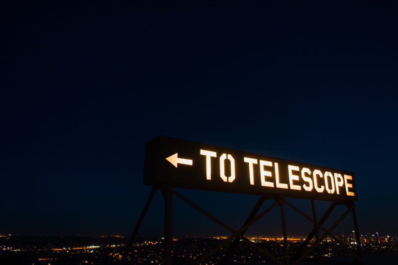griffith observatory, low angle view, no people, lighting equipment, capital letter, california, dusk, sky, blue hour, outdoors, copy space, blue, sign
