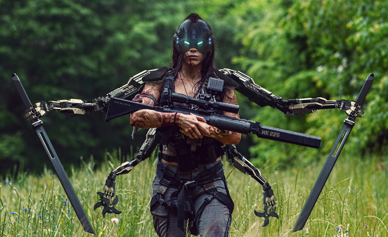 girls with swords, artwork, 2K, Abrar Khan, weapon, rifles, women, ArtStation, girls with guns, cyborg, digital art