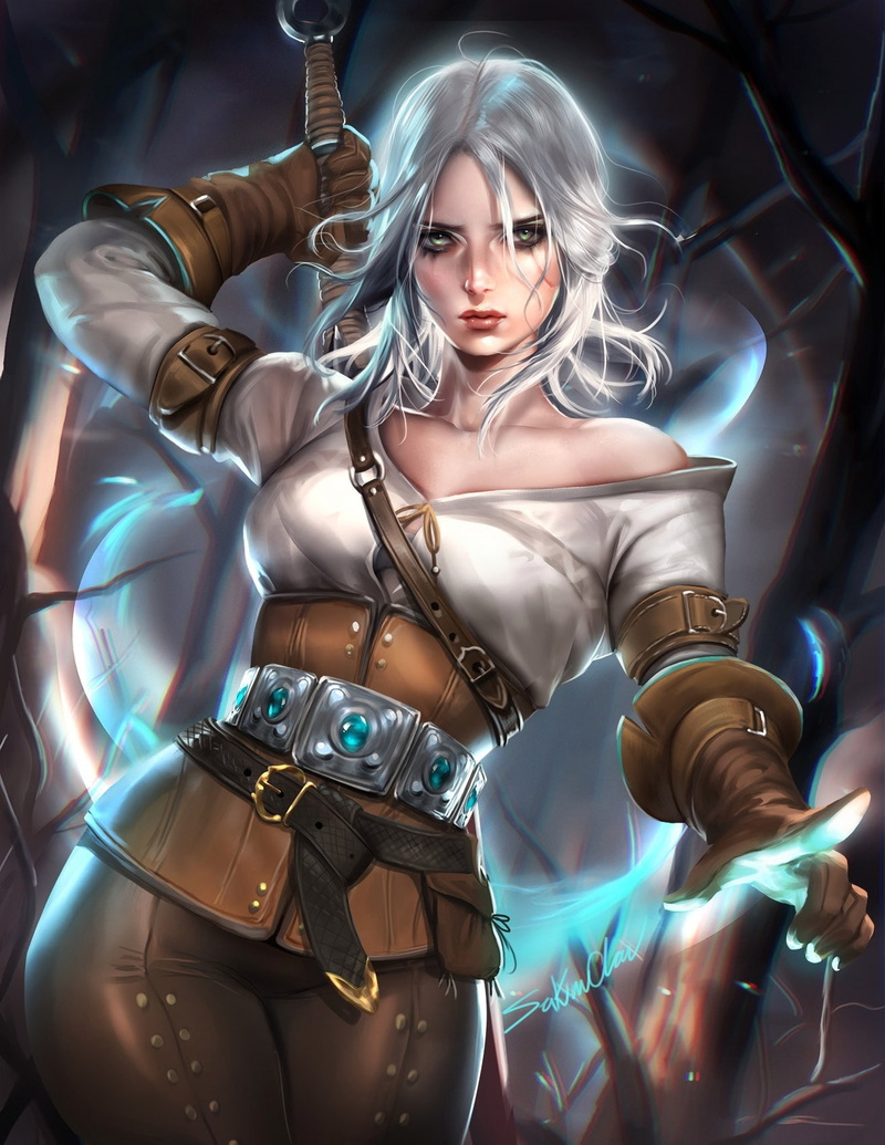 fantasy girl, realistic, Sakimichan, sword, The Witcher 3: Wild Hunt, video games, 720P, Cirilla Fiona Elen Riannon