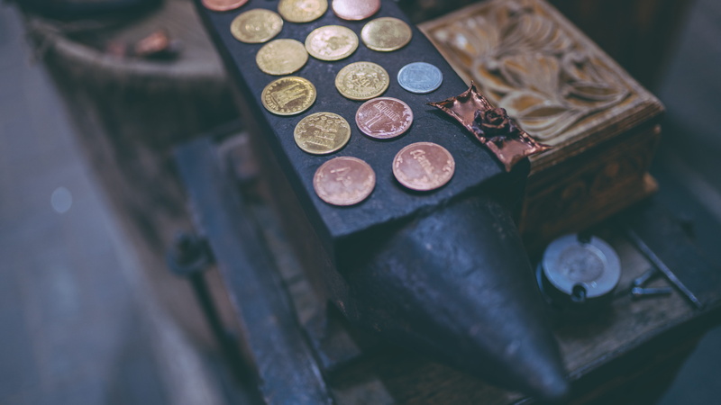 anvil, economy, container, selective focus, currency, finance, close-up, shape, focus on foreground, savings, high angle view, old, no people, financial item