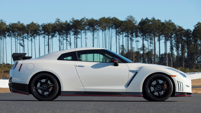 wheel, side view, plant, mode of transportation, nissan, 1080P, road, gtr, travel, day, outdoors, tree, sign, motor vehicle, transportation, speed, nature