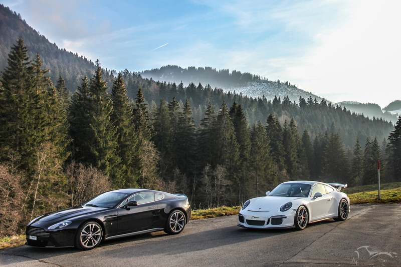 sports car, mountains, Porsche 911 GT3, two, land vehicle, black, road trip, day, plant, land, luxury, beauty in nature, Porsche, forest, scenics - nature