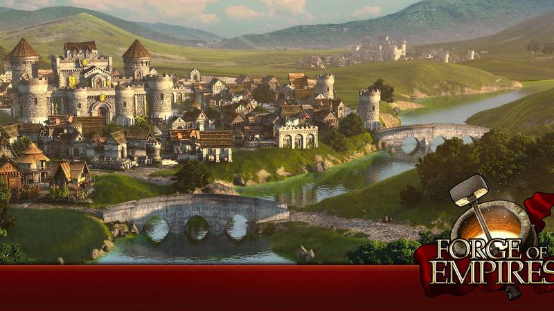 village, Video Game Art, castle, 1080P, house, video games, bridge, illustration, field, Forge of Empires, hills, building, river