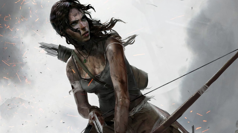 mid adult, holding, casual clothing, Rise of Tomb Raider, young adult, Lara Croft, three quarter length, one person, sitting, sky, front view, looking away