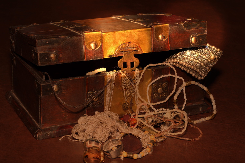 studio shot, brown, close-up, group of objects, obsolete, wooden, luxury, night, gold chain, box - container, gold colored, black background, lighting
