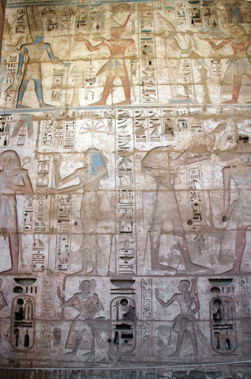 hieroglyphs, text, thebes, history, currency, religion, wall - building feature, temple, male likeness, medinet-habu, no people, art and craft, the past
