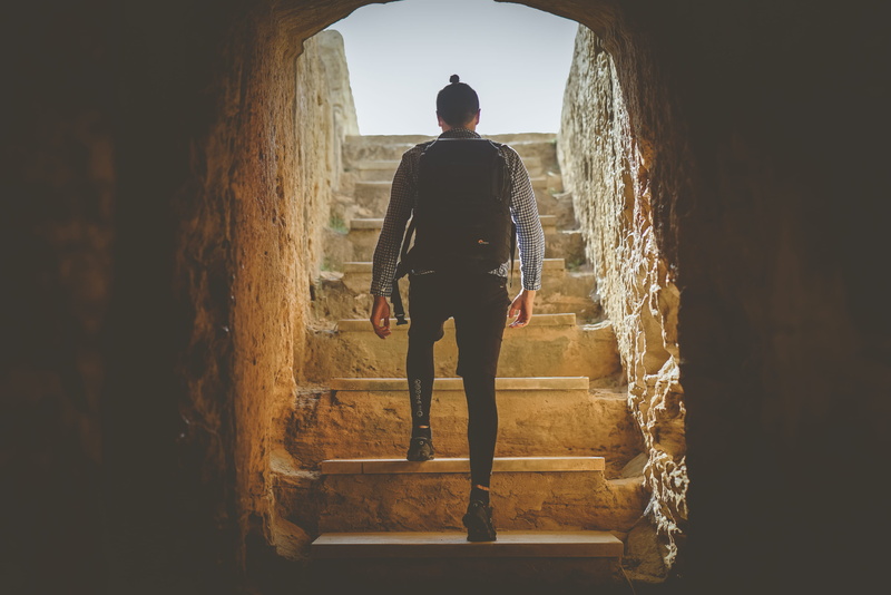 paphos, casual clothing, architecture, one person, cyprus, crypt, building, men, real people, lifestyles, stairs, wall - building feature, sky, light, wall