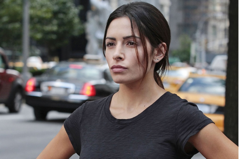 headshot, looking, lifestyles, architecture, focus on foreground, casual clothing, Sarah Shahi, one person, TV Show, leisure activity, front view, city
