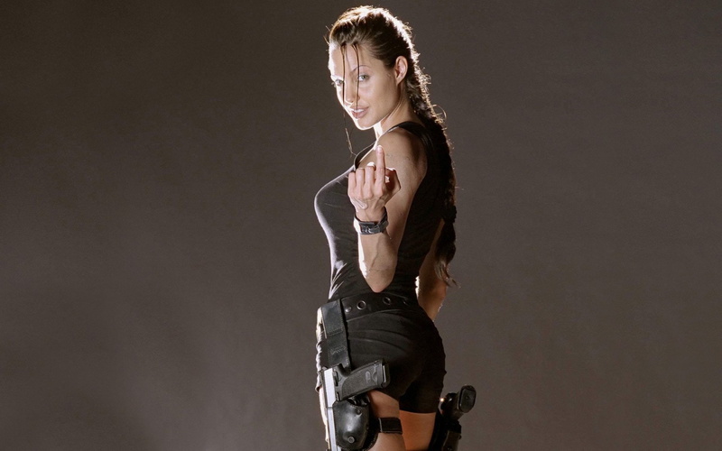 standing, studio shot, Tomb Raider, beauty, hair, young women, looking at camera, adult, portrait, gray background, brown hair, women, 1080P, one person