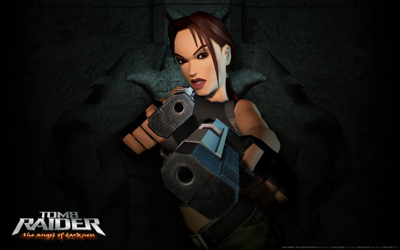 1080P, black background, weapon, emotion, portrait, aggression, Tomb Raider VI: The Angel of Darkness, technology, communication, holding, indoors, one person