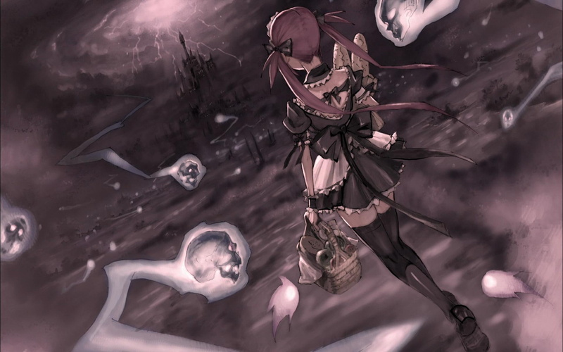 anime, city, scary, 1080P, ghost-city, skulls, ghost, girl