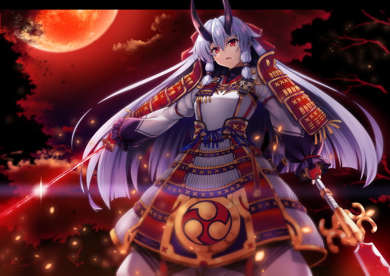 fate/grand order, girl, raiou, art, sword, night, tomoe gozen, 1080P