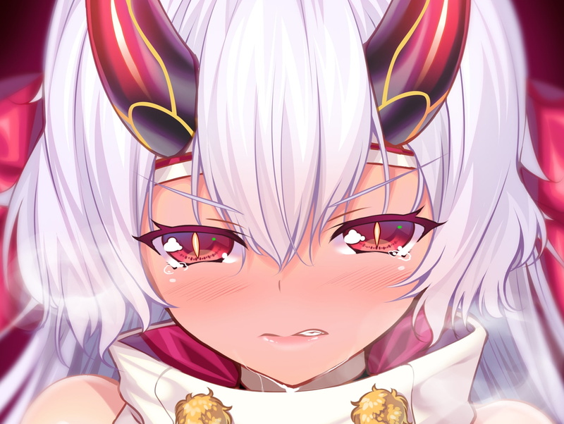 religion, female likeness, belief, creativity, fate grand order, horns, pink color, tomoe gozen, sculpture, pattern, male likeness, purple, representation