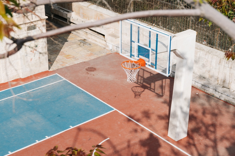 basketball, water, basketball - sport, basket, sunlight, basketball hoop, white, leisure, pool, net - sports equipment, day, tricycle, architecture, absence