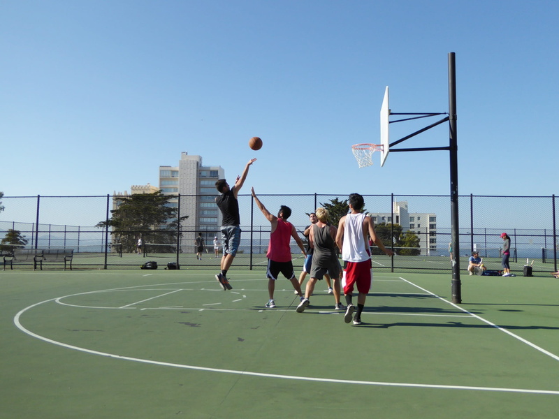 playing, men, basketball hoop, ball, sky, togetherness, usa, day, adult, basketball - sport, sport, daytime, Basketball, people, lifestyles, mens, basketball player