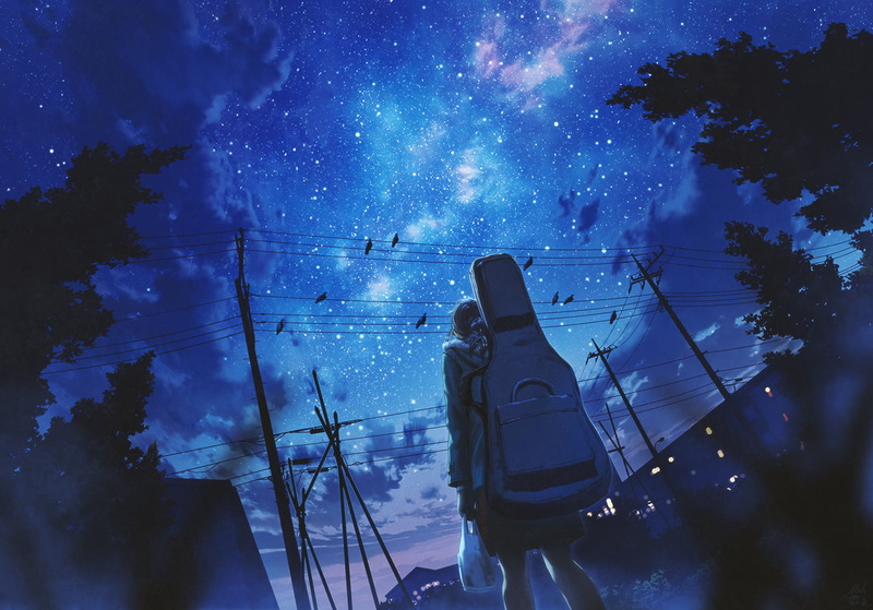 sky, stars, anime girls, 720P, night sky, anime, emotional