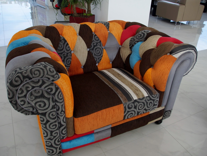 floor, home interior, orange color, flooring, Chair, cushion, tile, day, Couch, in a row, fabric, stuffed, indoors, 1080P, pillow, furniture, no people