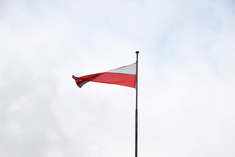 outdoors, patriotism, copy space, pride, national icon, flag, sky, striped, environment, no people, wind, day, pole, low angle view, red, nature, Poland