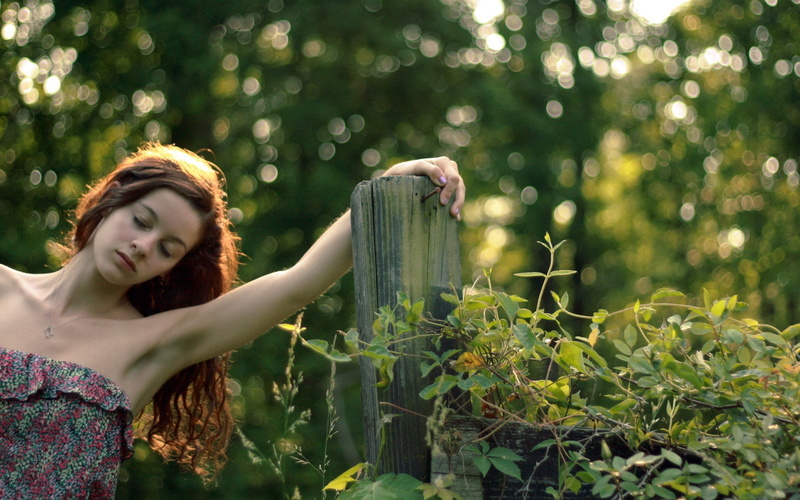 green color, dappled sunlight, young women, hair, brunette, one person, outdoors, growth, redhead, beautiful woman, nature, leisure activity, real people