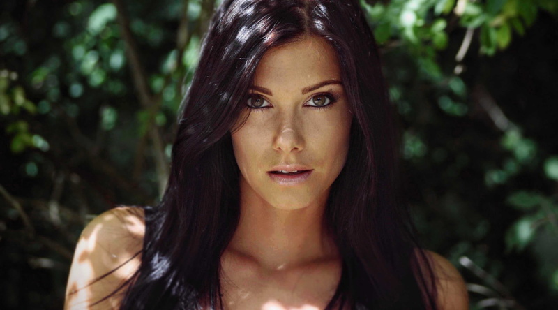 women, brunette, women outdoors, open mouth, portrait, face, 1080P, dappled sunlight