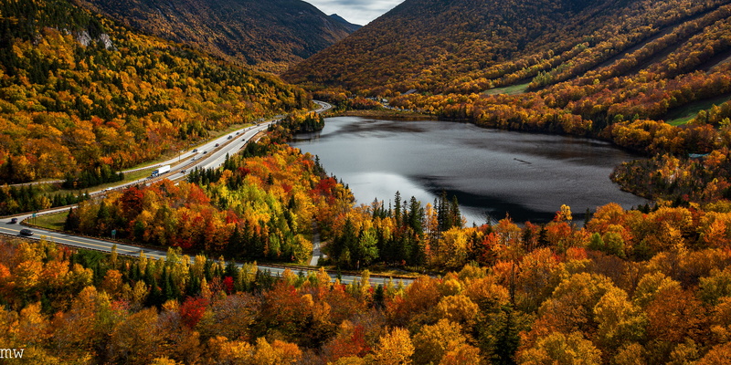 New Hampshire, foliage, Artists Bluff, USA, fall, trees, Echo Lake, Franconia, nature, forest, 5K