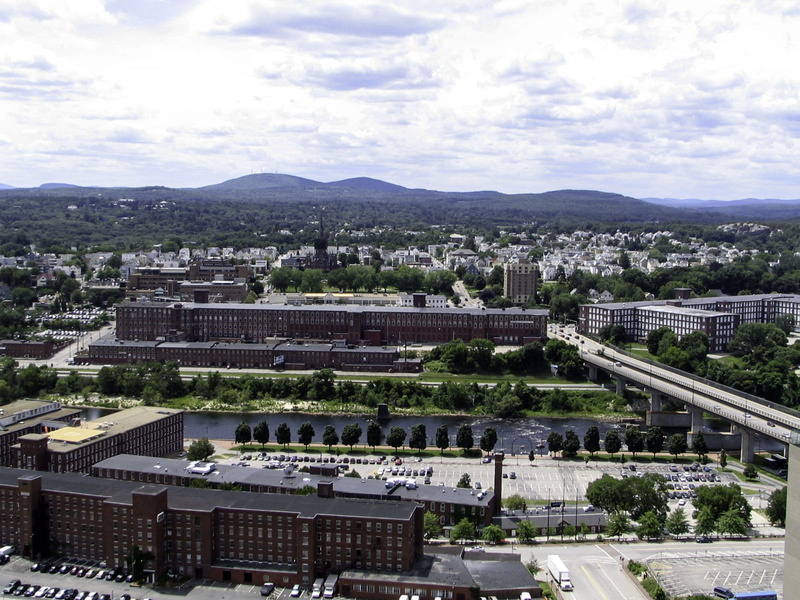 plant, photos, sky, river, urban Scene, Manchester, building exterior, high angle view, merrimack, mountain, day, new hampshire, Mills, 720P, street, europe