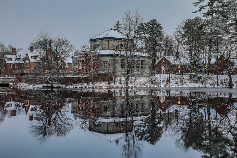 building exterior, no people, granite, pond, united states, day, architecture, 5K, st. pauls school, library, outdoors, nh, lake, tree, new hampshire