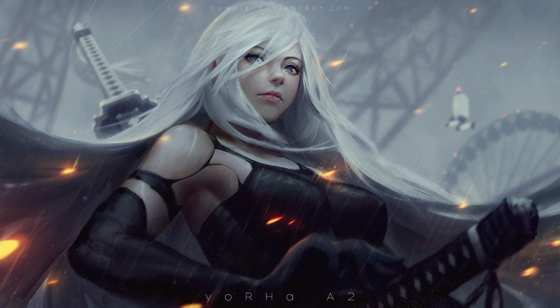 beautiful, religion, caucasian Ethnicity, fantasy, night, cute, fog, A2 (Nier: Automata), 720P, one Person, GUWEIZ, beauty, beautiful woman, young Adult