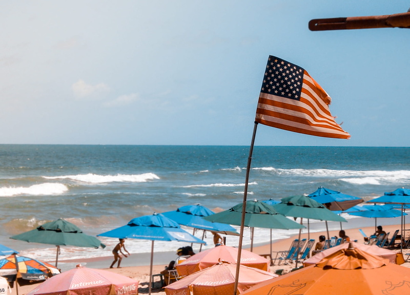 sea, land, horizon over water, brazil, real people, flag, 1080P, horizon, outdoors, wind, sky, leisure activity, praia de boa viagem, motion, group of people