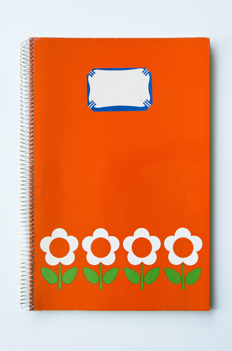 70s, white background, indoors, notebook, booklet, 70s, no people, orange, heart shape, design, red, cut out, seventies, blank, container, retro, text