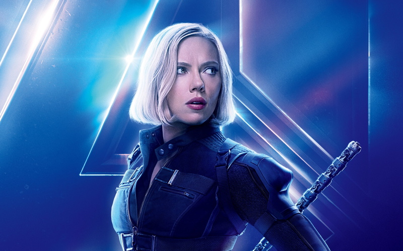 bue, movie, Avengers, black widow, white, comics, 2K, Scarlett Johansson, poster