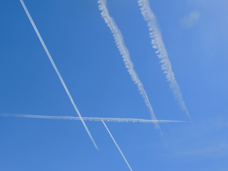 plane, transportation, bue, airshow, cloud - sky, traces, day, vapor trail, airplane, smoke - physical structure, no people, steam, outdoors, clouds, pattern