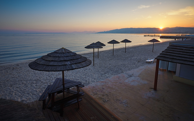 furniture, brown, parasol, near, horizon over water, sunset, night, hardwood, lounge chair, nature, patio, beach, beac, absence, sea, water, sunlight, outdoors