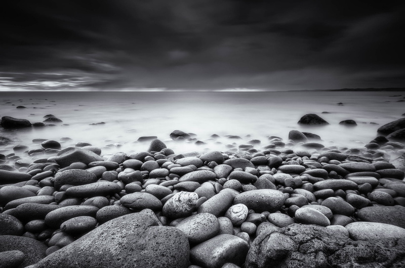 stones, sky, solid, land, rock - object, beauty in nature, horizon, no people, scenics - nature, Beach, sea, pebble, motion, water, power in nature, long exposure