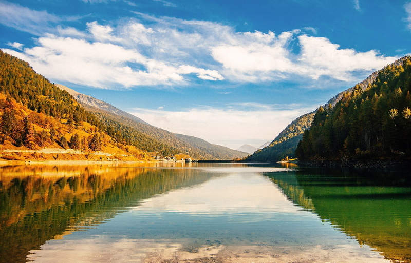 non-Urban Scene, beauty In Nature, natural, waterfront, nature, blue sky, plant, summer, day, blue, serene, clouds, mountains, water, tranquility, 1080P