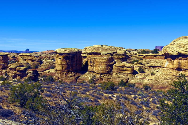 tranquil scene, scenics - nature, landscape, canyonlands national park, sandstone, physical geography, blue, eroded, day, non-urban scene, desert, rock - object