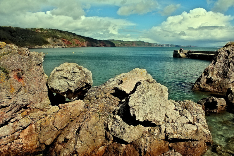 sea, beach, sunlight, scenics - nature, tranquility, travel, summer, outdoors, devon, rock formation, ocean, marine, babbacombe, lyme, torbay, nature, blue