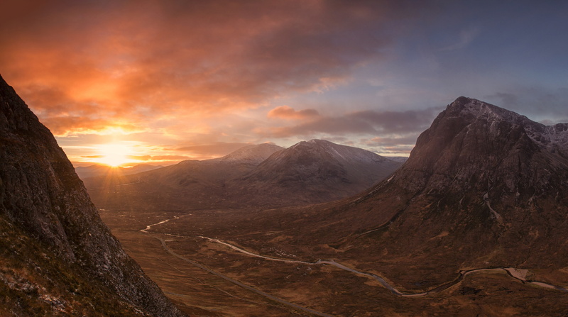 ranges, sunset, buachaille, sunlight, tranquil scene, Highlands, westhighlands, no people, non-urban scene, 8K, idyllic, Sunrise, extreme terrain, mountain