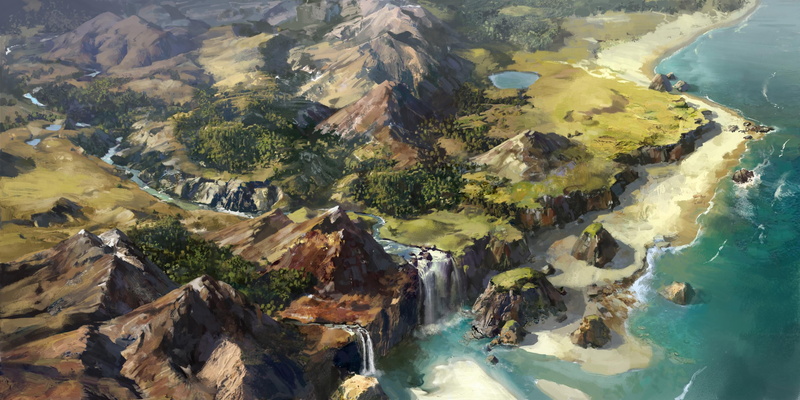 rock, idyllic, beauty in nature, 2K, environment, aerial, flowing, aerial view, scenics - nature, video games, water, beside, day, nature, waterfall, photography