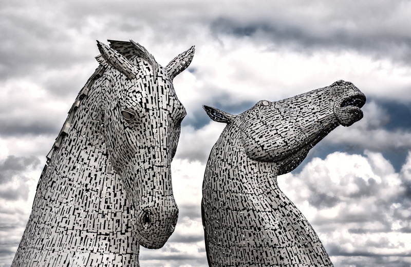 falkirk, animal wildlife, two animals, mammal, nature, animals in the wild, statue, animal body part, horse, mouth open, representation, focus on foreground