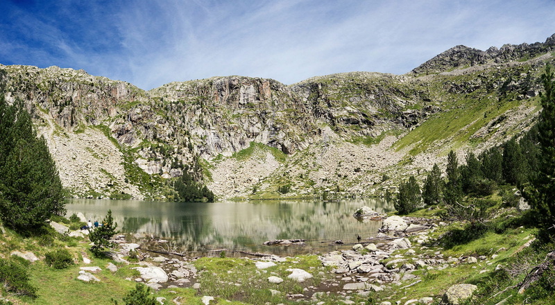 bulgarian Culture, beauty in nature, pine tree, outdoors, pyrenees, summer, rock - Object, lake, landscape, tranquil scene, pine woodland, plant, reflection