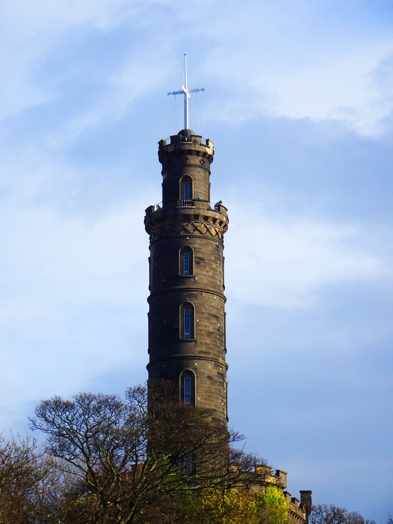 sky, day, building, tree, calton hill, built structure, edinburgh, low angle view, no people, time measurement, plant, tower, architecture, time ball, outdoors