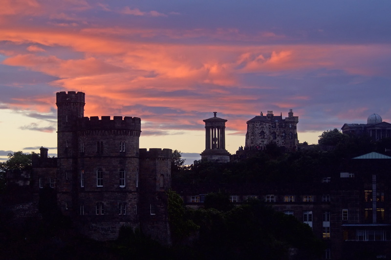 cloud - sky, city, dusk, sunset, monument, edinburgh, calton hill, golden, sky, old, the past, tree, buildings, no people, cityscape, dugald stewart monument