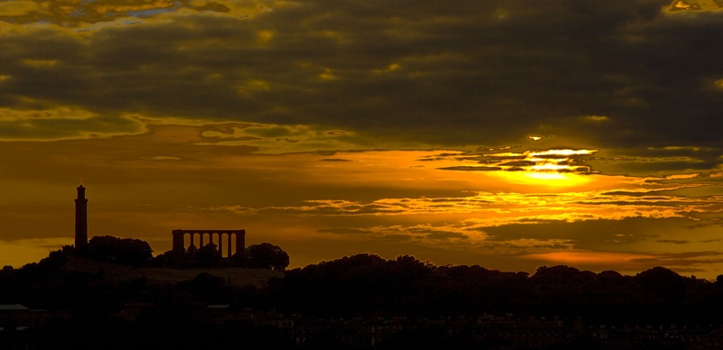 cloud - sky, no people, calton hill, nature, tree, plant, skyline, building, silhouette, factory, industry, outdoors, sunset, 4K, sky, built structure