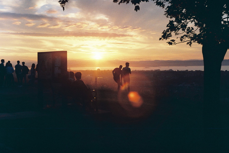 sunrise, lens flare, sun, lifestyles, calton hill, flare, dawn, red sky, silhouette, scenery, nature, leisure activity, light, sunset, cloud - sky, real people
