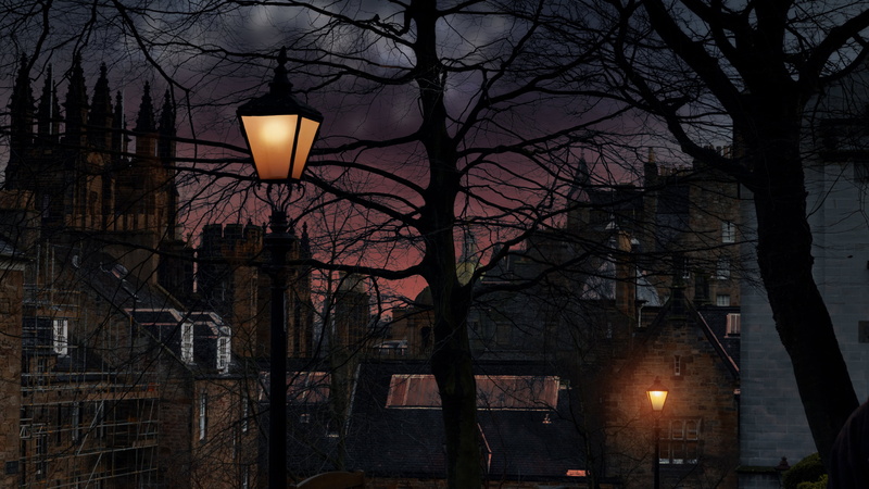 Edinburgh, dusk, Scotland, 4K, castle, lamp