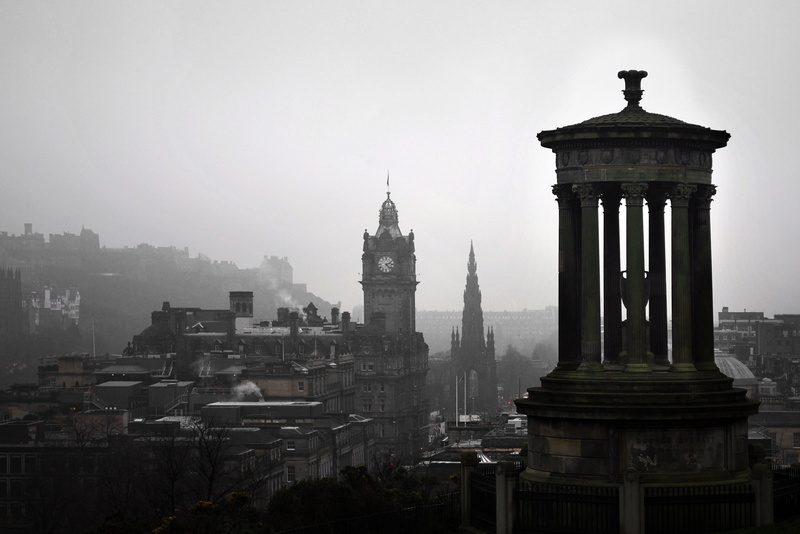 architecture, sky, 2K, carlton hill, landscape, edinburgh, fog, historic, outdoor, tourism, ben, nature, big, no people, tower, building, scenic, city