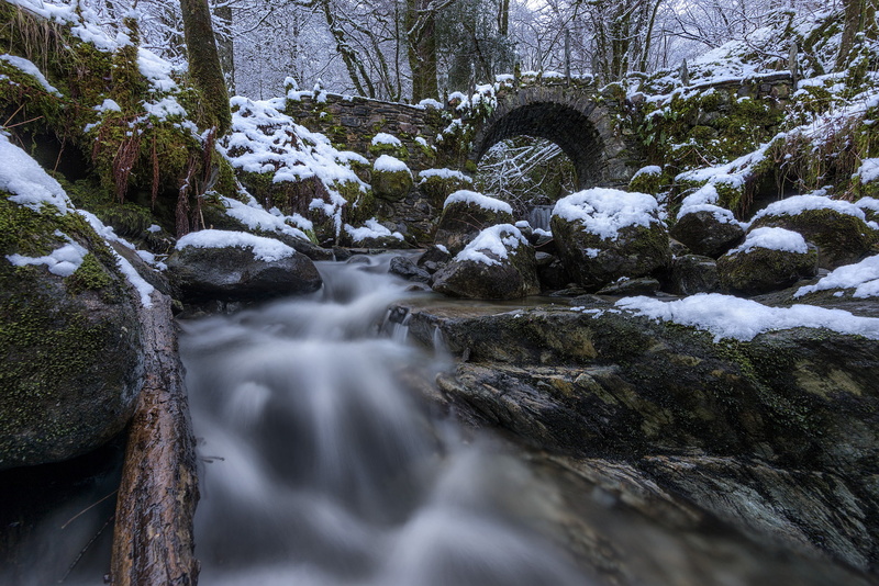 Scotland, 1080P, Fairy Bridge, forest, river, stones, bridge, snow, Glen Creran